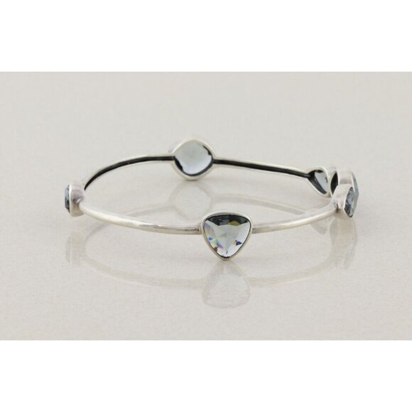 Sterling Silver Blue Glass Admire Bangle Bracelet 8" Silpada - Picture 5 of 8
